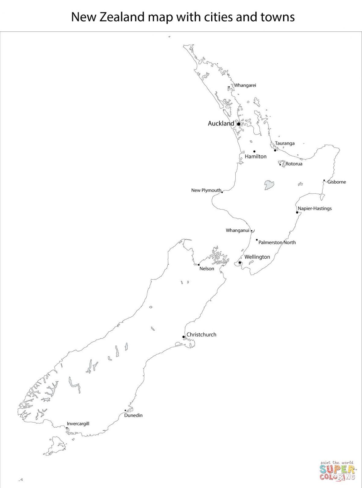 Нова Зеландия карта с градовете