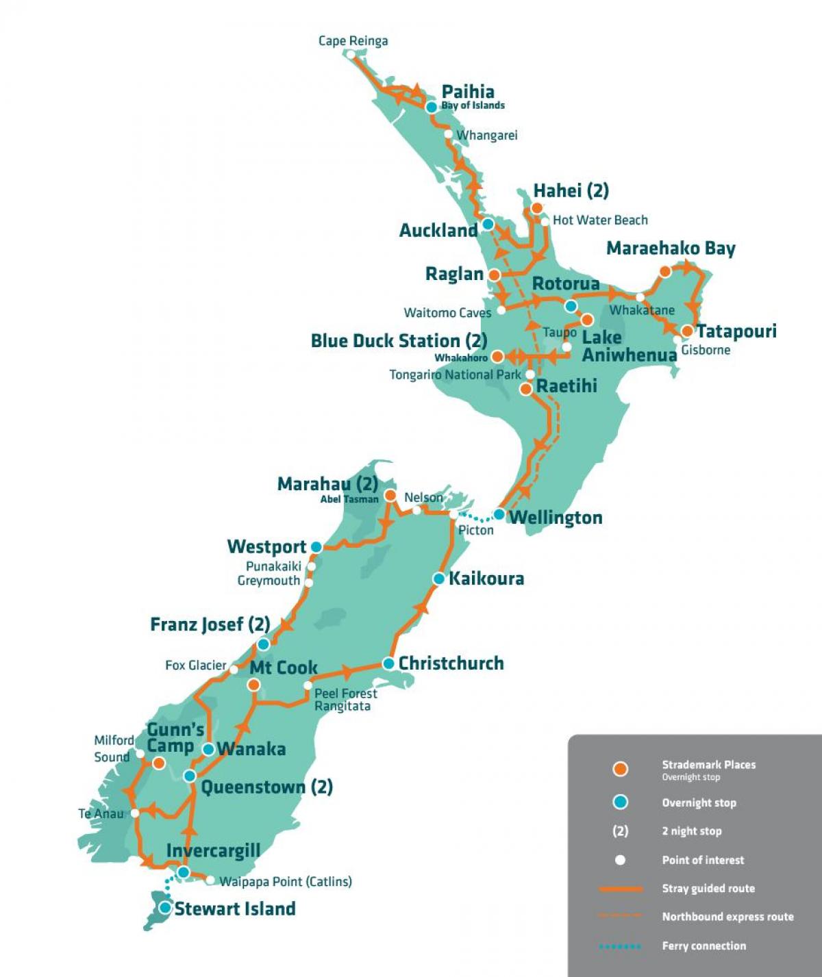 Нова Зеландия забележителности на картата