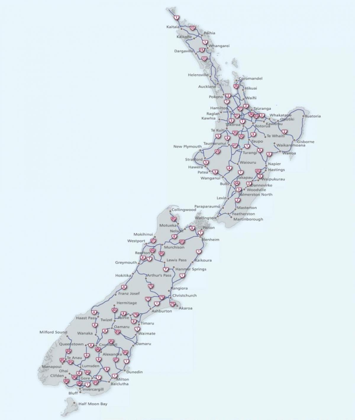 Нова Зеландия пътищата на картата