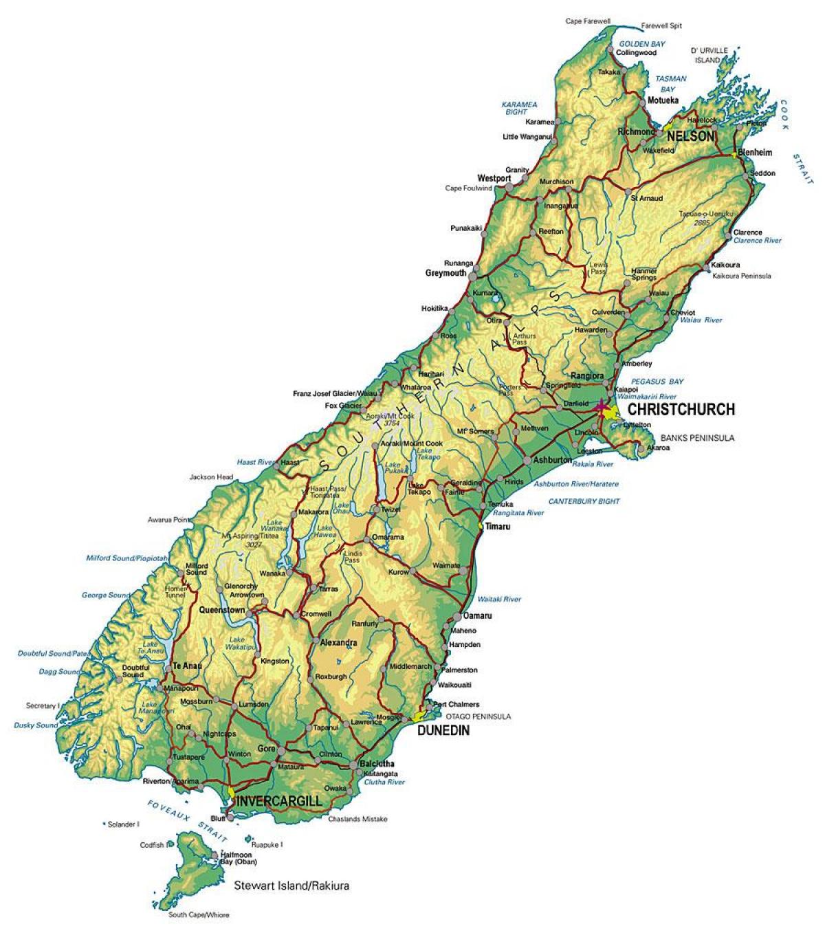 карта на Южна Нова Зеландия
