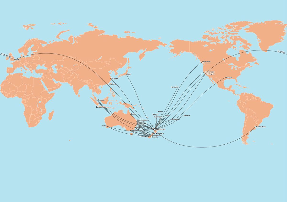 въздух, Нова Зеландия карта на маршрута на международната