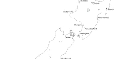 Карта на Нова Зеландия черно и бяло