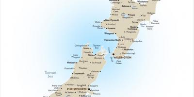 Карта на Нова Зеландия от големите градове